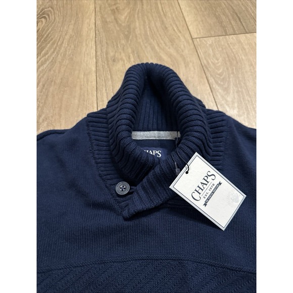 Chaps Other - Chap's Men's Newport Navy Blue Button Neck‎ Knit Sweater Preppy Small NEW
